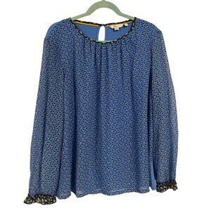 Boden Printed Ivy Blue Jersey Heavenly Blue Clover Top U. S.‎ Size 16